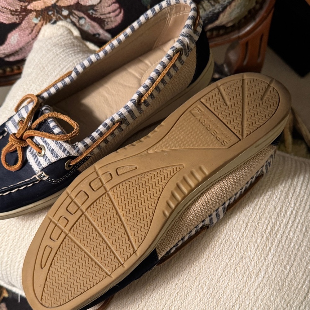 Sperry Women's Striped Navy and Tan Loafers - Picture 2 of 4